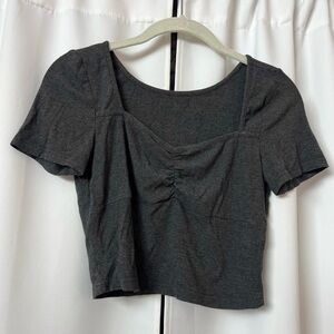 SHEIN Solid Gray Ruched Short Sleeve Crop Top Cotton T-Shirt Size Medium